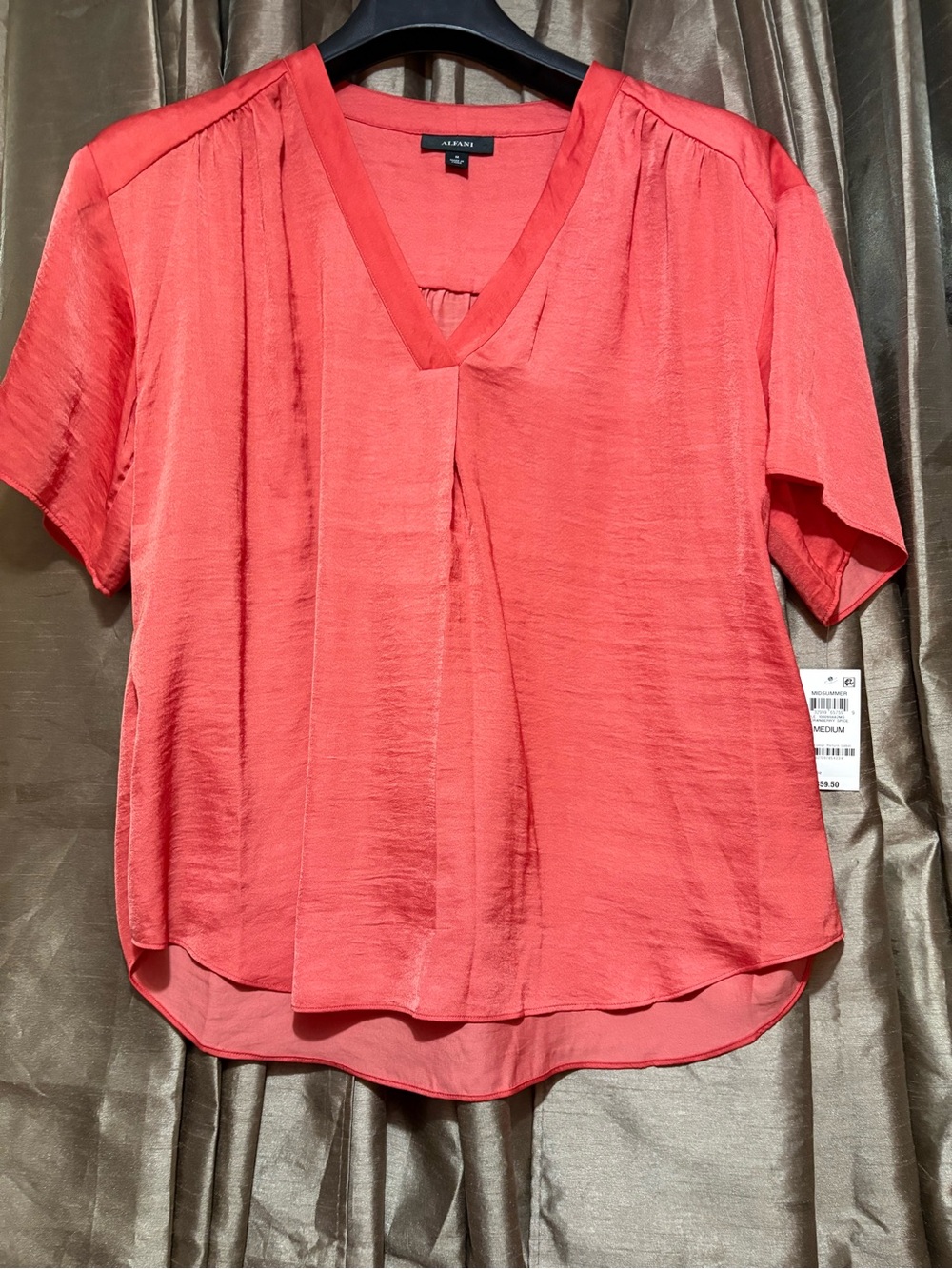 Alfani Coral V-Neck Short Sleeve Top 22↔️12↕️ #1792